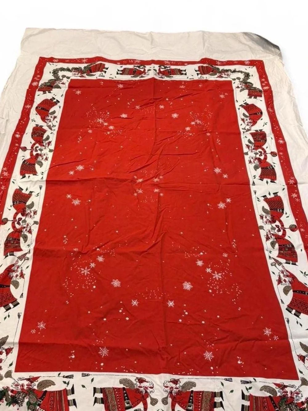 Vintage Holiday Tablecloth - Red Santa Border